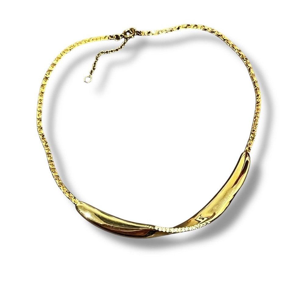 Vintage 80s Sarah Coventry Collar Necklace Flat Chain Gold Tone Twist 14"